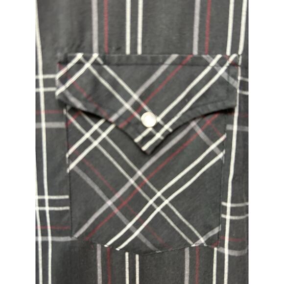 Plains Western Wear Pearl‎ Snap Shirt Mens Medium Black Gray Plaid Rockabilly - Picture 6 of 8